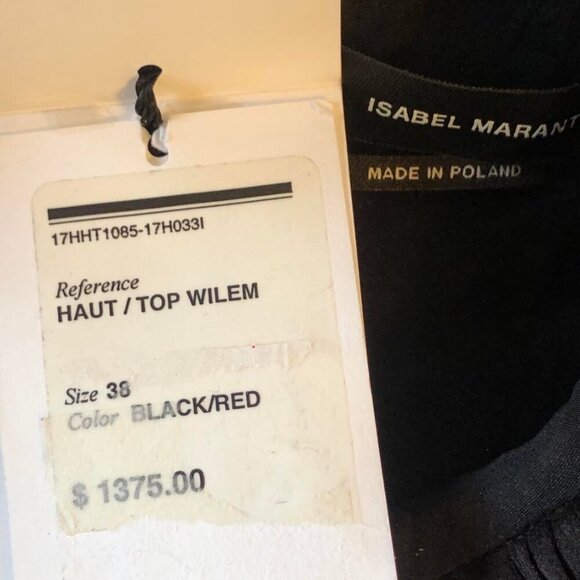 NWT Designer ISABEL MARANT Wilem Haut Ruffle Pleat Blouse Black M MSRP $1375 - Picture 8 of 10